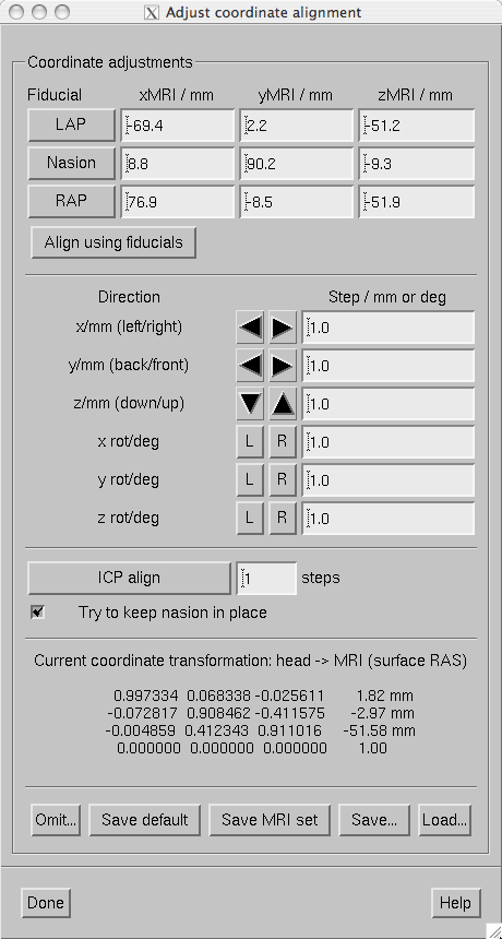 The coordinate frame alignment dialog