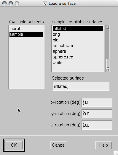 The surface selection dialog